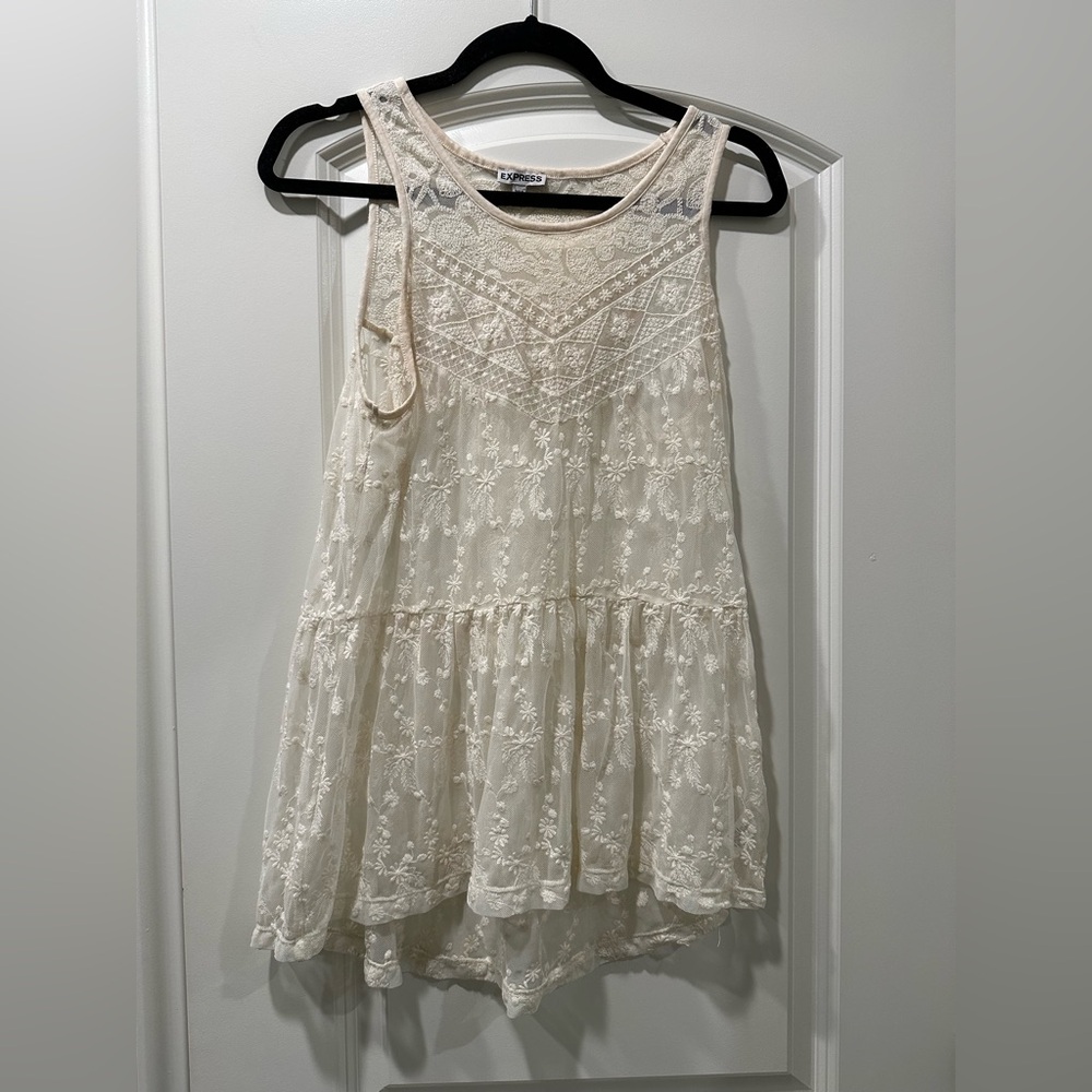 Express Sheer Ivory Lace Tunic Tank Top Size Small